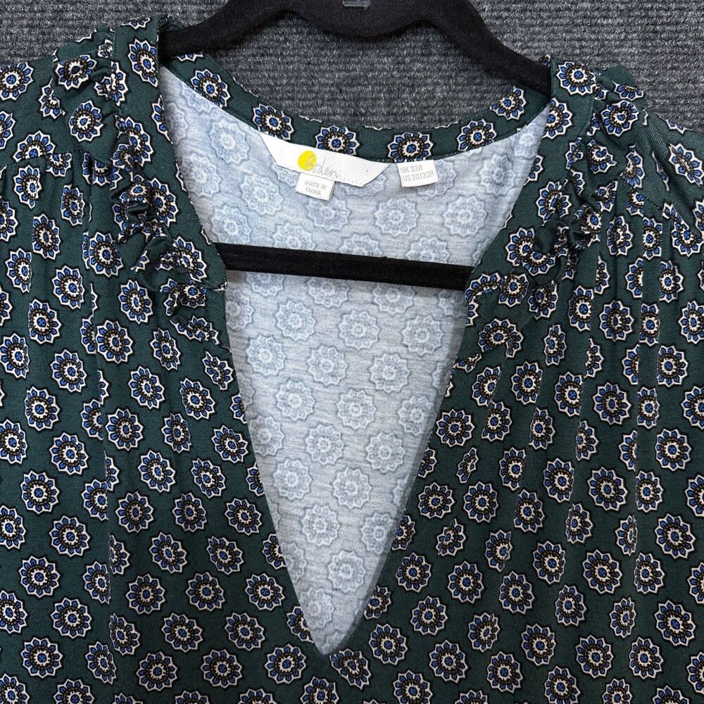 Boden Green Geo Jersey Dress 20/22 V-Neck Stretch Pockets Boho Fall Style - Picture 3 of 10